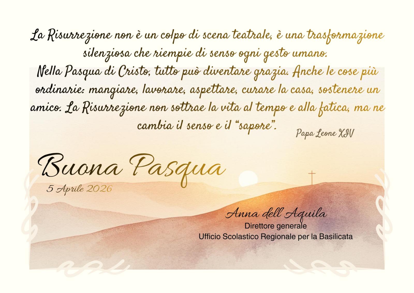 Messaggio Auguri Pasqua 2026 Direttore Generale USR Basilicata Anna Dell'Aquila